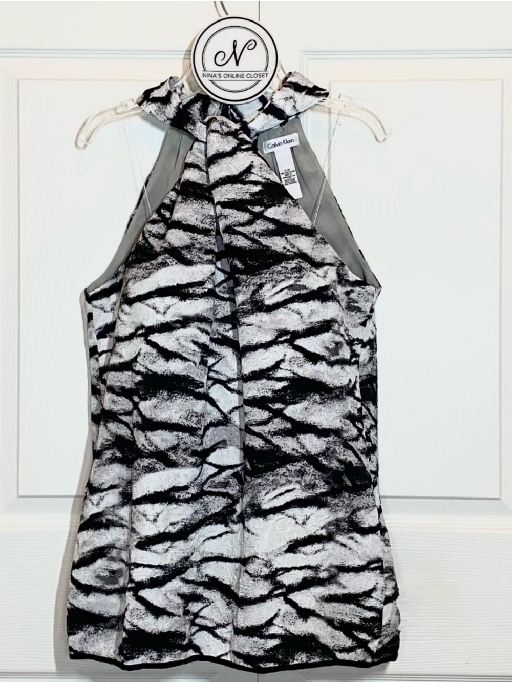 CALVIN KLEIN Women’s Zebra Print Top Black/White Size S